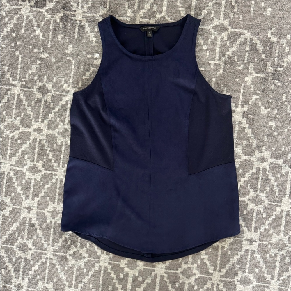 Banana Republic Navy Blue Mixed Media Sleeveless Top Blouse Size Small